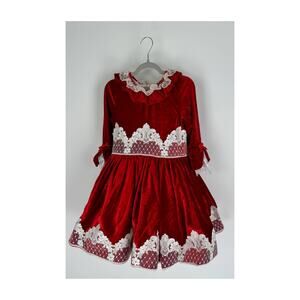 La Petite Wardrobe Girls Red Velvet Christmas Long Sleeve Dress Size 8Y New Lace